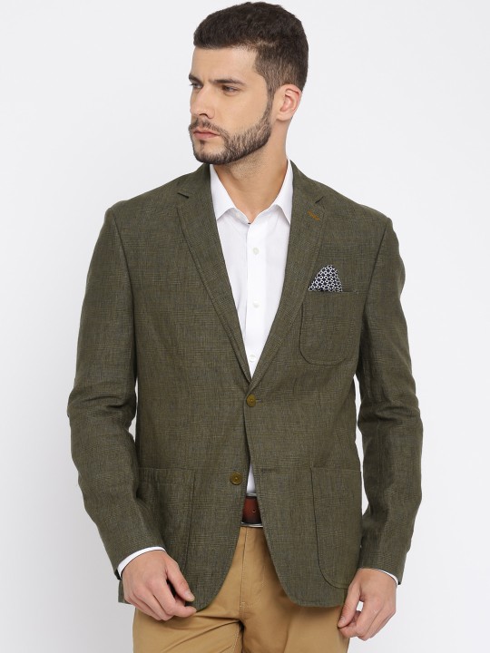 Brown Regular Fit Single-Breasted Linen Formal Blazer 38