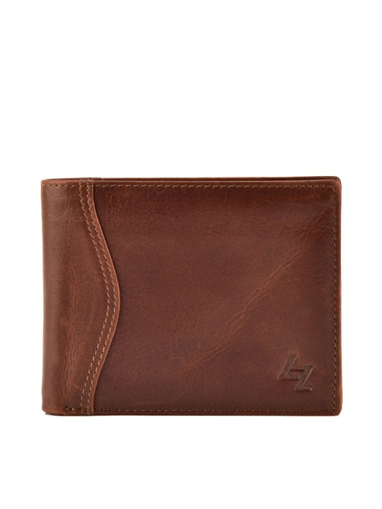 Men Tan Brown Solid Leather Two Fold Wallet