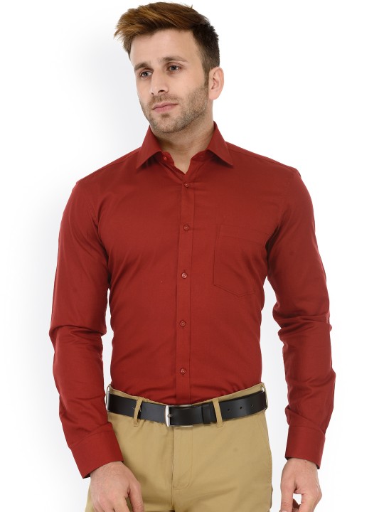 Maroon Slim Fit Solid Formal Shirt 36