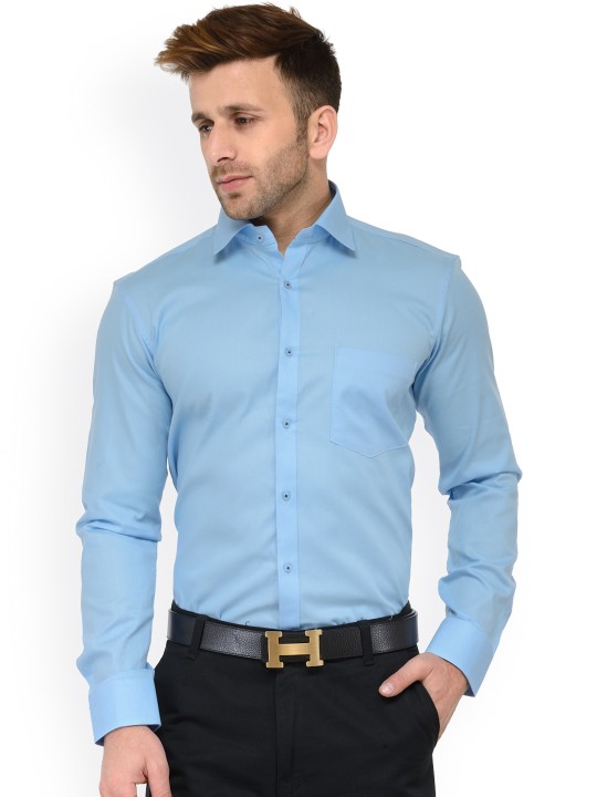 Blue Slim Fit Solid Formal Shirt 36