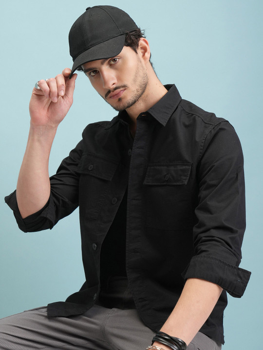 HIGHLANDER Men Black Slim Fit Casual Shirt