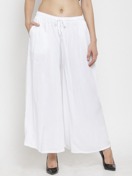 Clora Creation Women White Flared Ethnic Palazzos