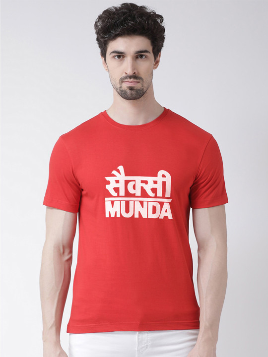 Friskers Men Red Typography Printed Applique T-shirt