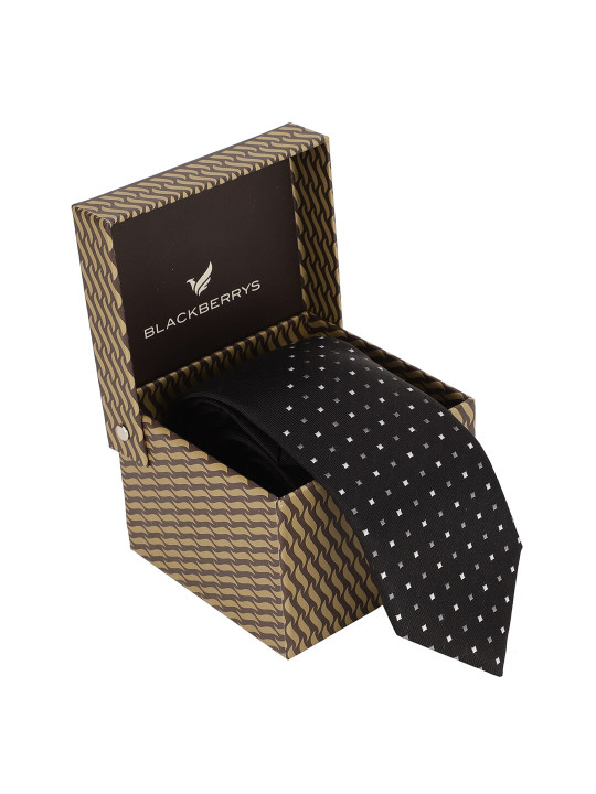 Blackberrys Men Black & Grey Woven Design Skinny Tie