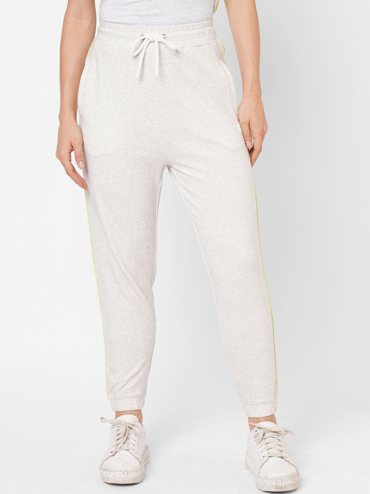 Pepe Jeans Women Beige Solid Cotton Straight-Fit Joggers