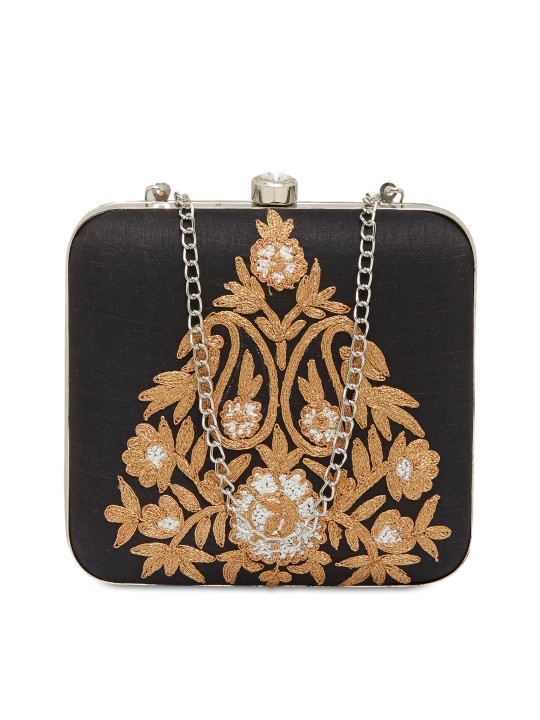 Black Embroidered Clutch