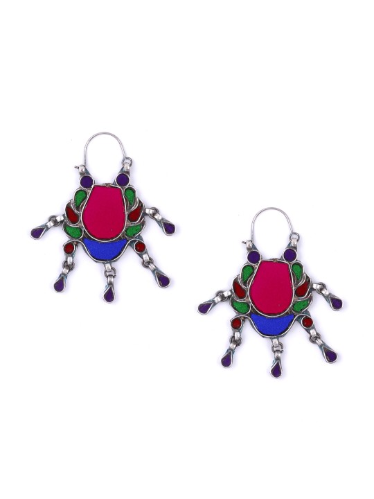 Pink & Blue Silver Drop Earrings