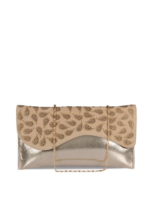 Gold-Toned Embellished Envelope Clutch