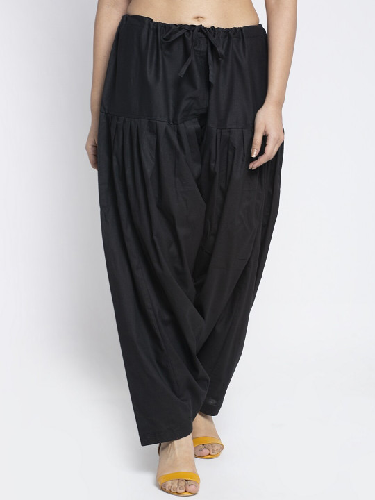 GRACIT Women Black Solid Loose Fit Cotton Salwar