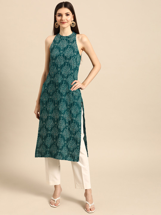 Anouk X fwd Women Navy Blue Ethnic Motifs Printed Kurta
