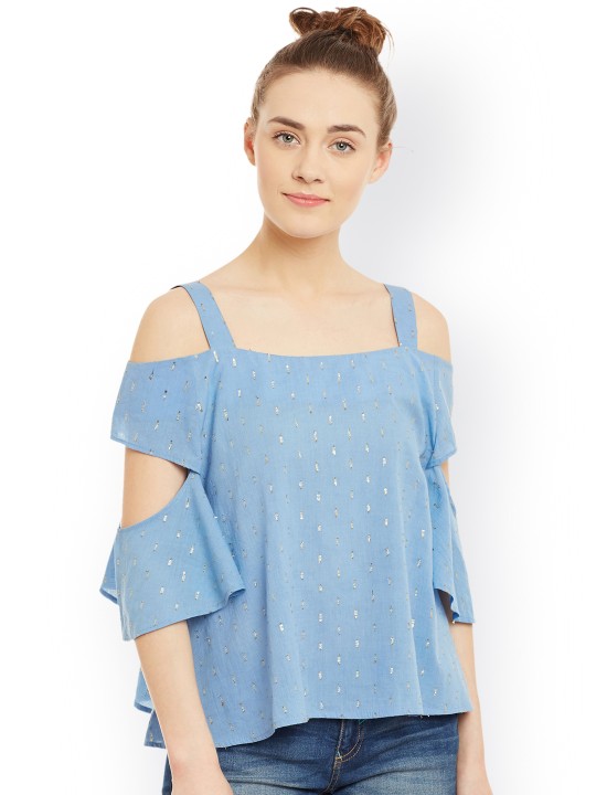 Women Blue Self-Design Top XS
