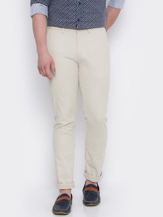 Men Beige Slim Fit Solid Chinos 30