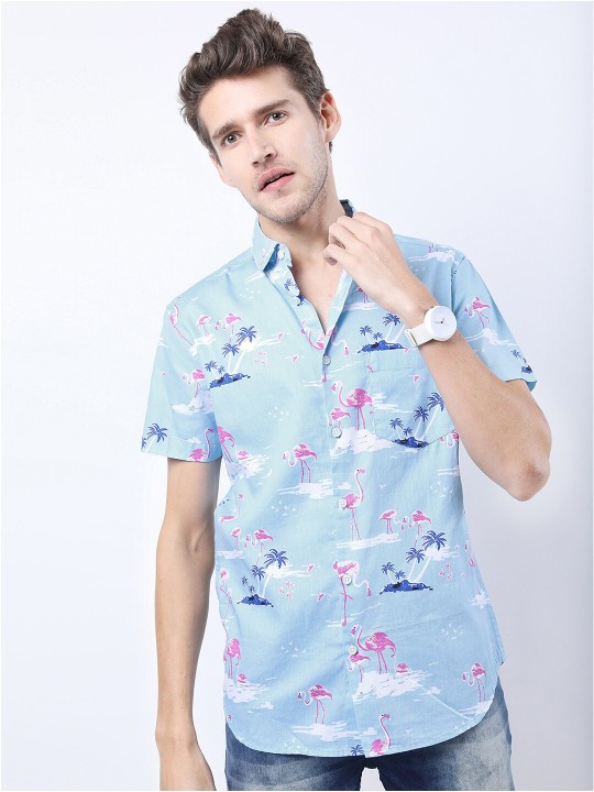 Men Blue Slim Fit Printed Casual Shirt deal from myntra