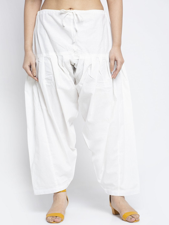 Jinfo Women Off White Solid Pure Cotton Salwar