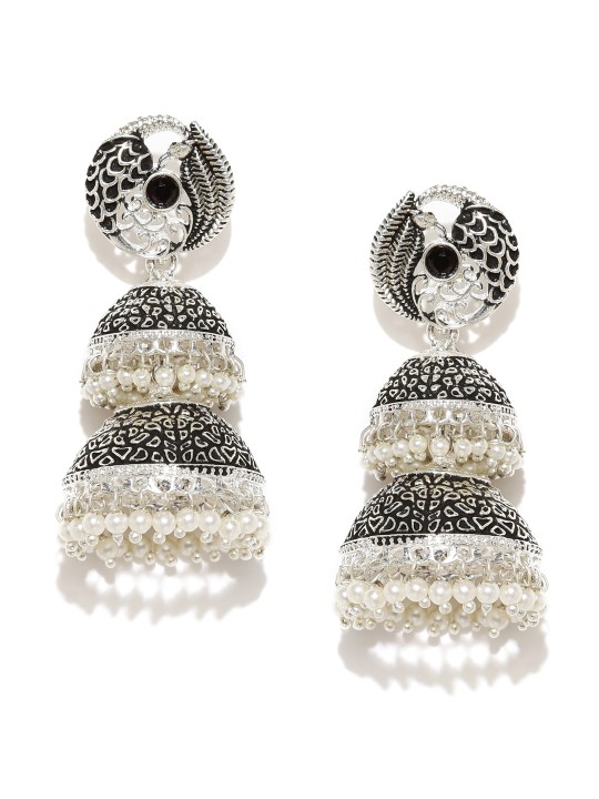 Silver-Toned Dome Shaped Jhumkas