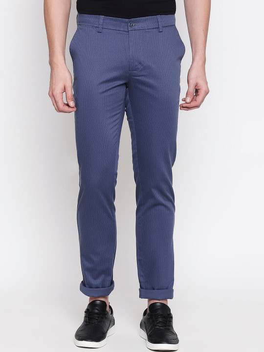 Basics Men Blue Tapered Fit High-Rise Trousers