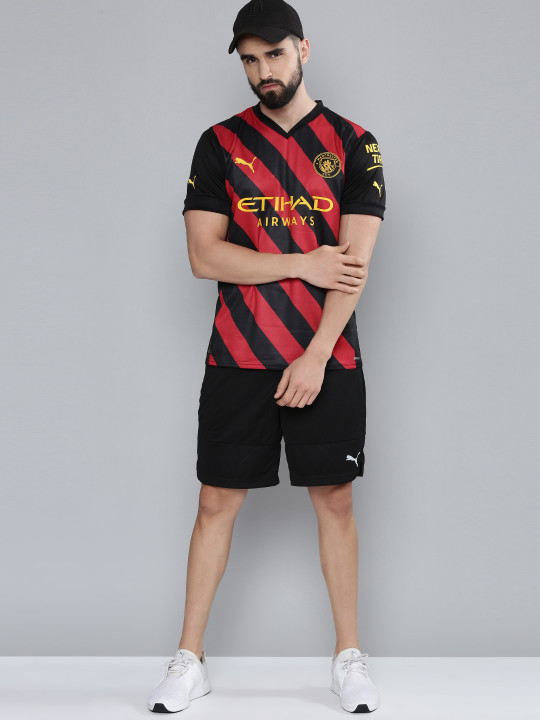 Men Black & Red Manchester City Printed Jersey Replica Sustainable T-shirt