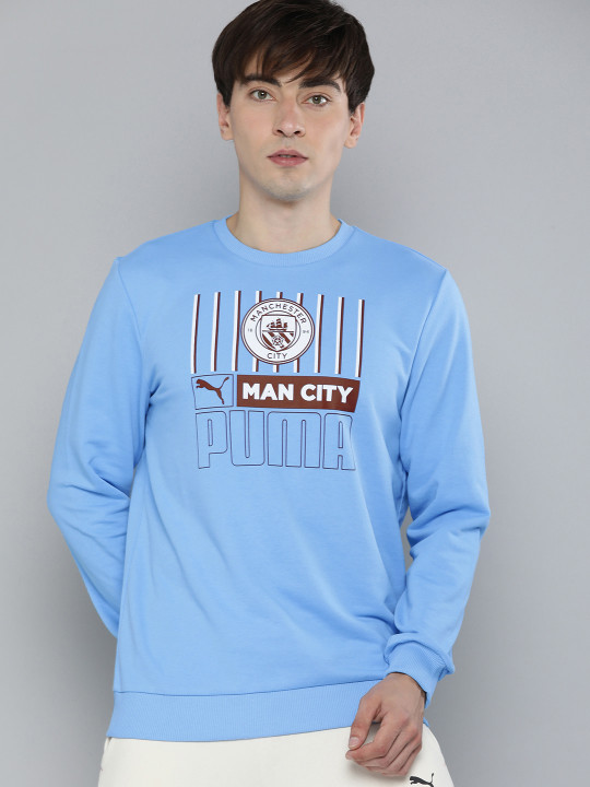 Men Blue & Maroon Printed Manchester City FC Football Sweatshirt