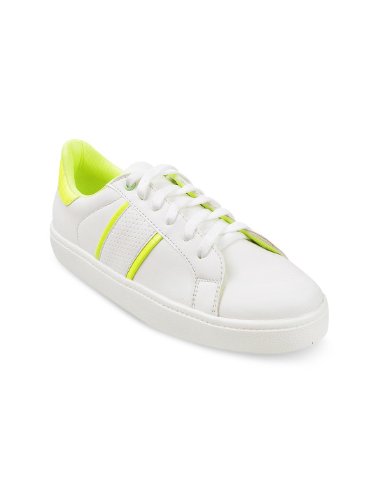 Mochi Women Fluorescent Green & White Casual Sneakers