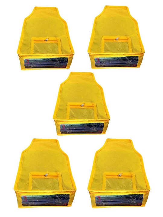atorakushon Set Of 5 Yellow Solid Blouse Storage Bag Organiserss