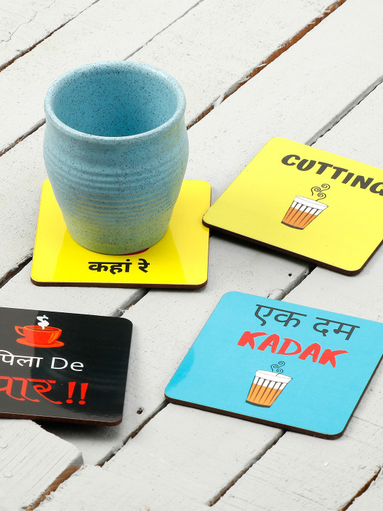 DULI Set of 4 Blue & Green Printed Coasters