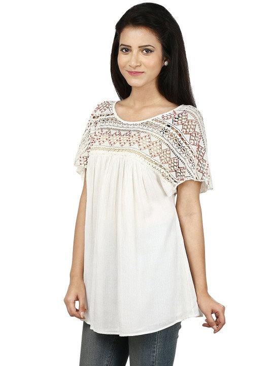 Women White Solid Top XS