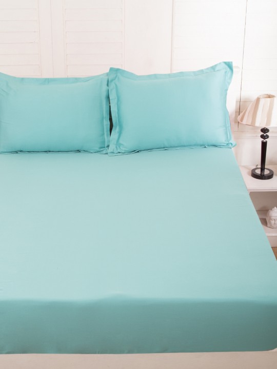 Blue Cotton 300 TC Fine Double Bedsheet with 2 Pillow Covers