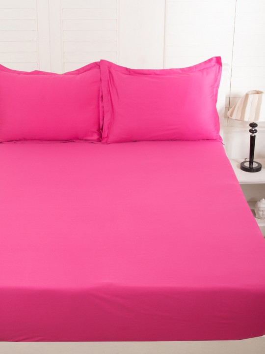 Pink Cotton 300 TC Fine Double Bedsheet with 2 Pillow Covers