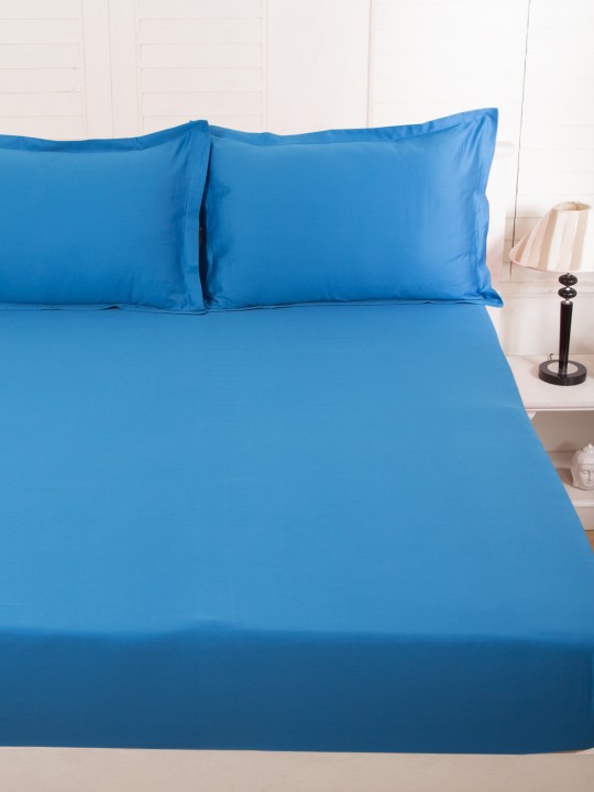 Blue Cotton 300 TC Fine Double Bedsheet with 2 Pillow Covers