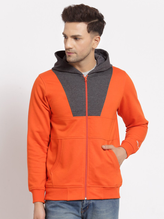 Kalt Men Orange Colourblocked Sweatshirt
