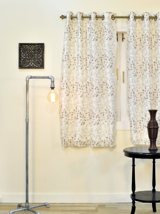 Cream-Coloured Single Embroidered Room Darkening Window Curtain