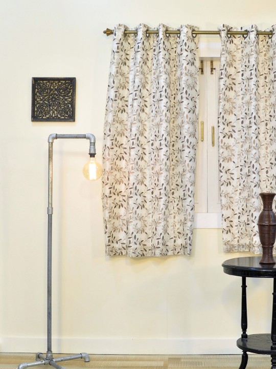 Cream-Coloured Single Embroidered Room Darkening Window Curtain