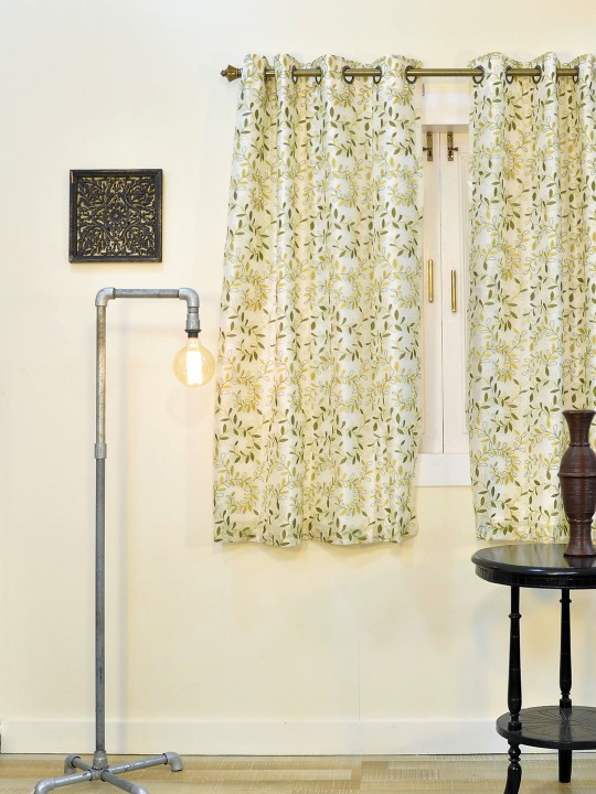 Cream-Coloured Single Embroidered Room Darkening Window Curtain