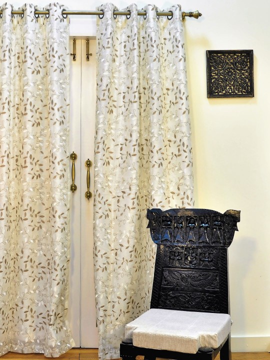 Cream-Coloured Single Embroidered Room Darkening Door Curtain