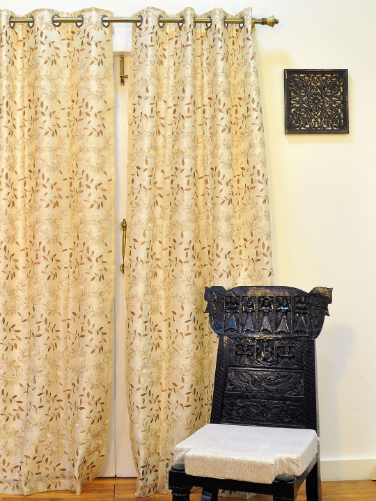 Cream-Coloured Single Embroidered Room Darkening Door Curtain