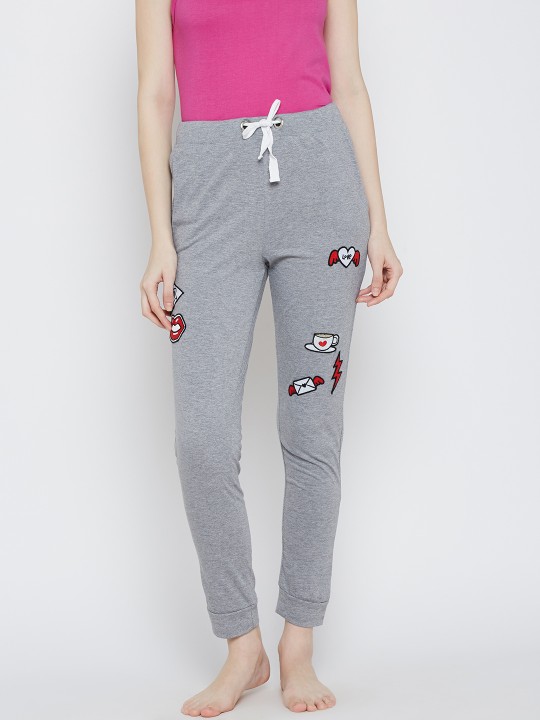 Grey Melange Applique Detail Lounge Pants FWSJ920 S