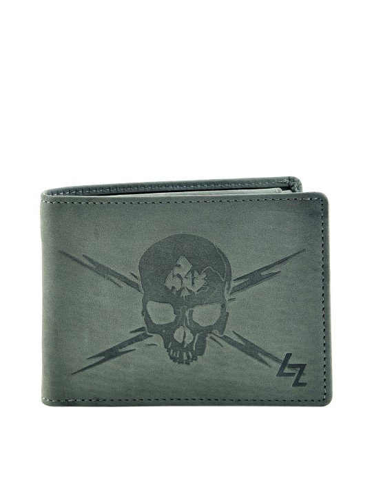 Men Olive Green Leather Printed Two Fold Wallet