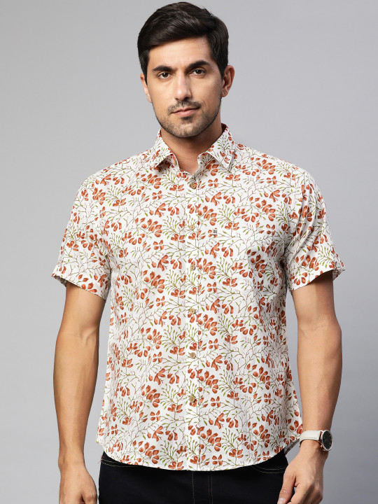 Readiprint Men White Floral Printed Casual Shirt