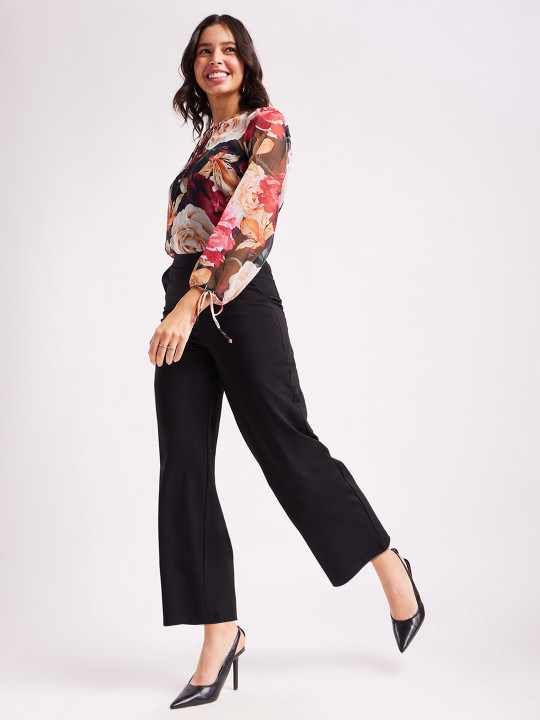 FABLE STREET Women Black LivIn Air Wide Leg Trousers
