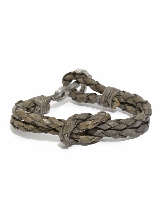Grey Leather Wraparound Bracelet
