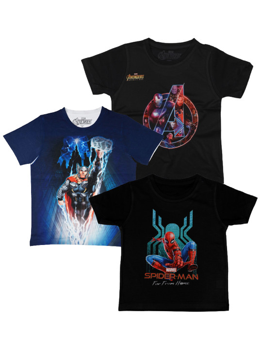 Marvel by Wear Your Mind Boys Set Of 3 Black Printed T-shirt