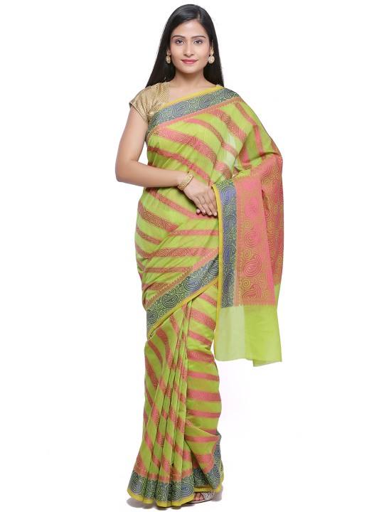 Green & Pink Art Silk Woven Design Banarasi Saree