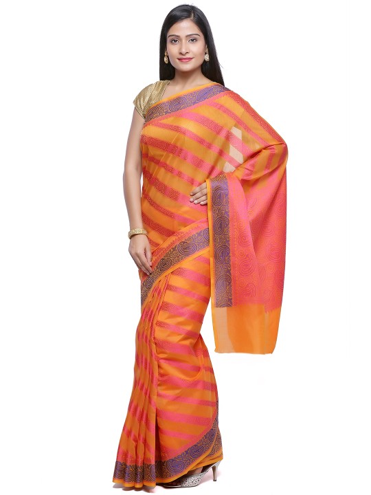 Orange & Pink Art Silk Woven Design Banarasi Saree
