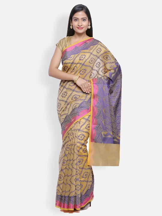 Yellow & Blue Art Silk Woven Design Banarasi Saree