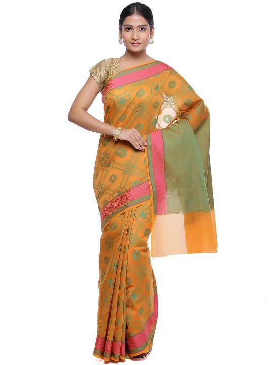 Orange & Green Art Silk Woven Design Banarasi Saree