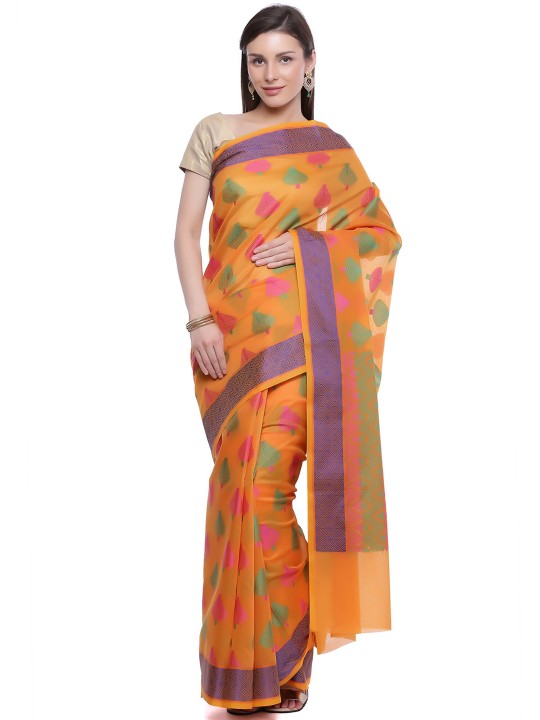 Orange & Blue Art Silk Woven Design Banarasi Saree