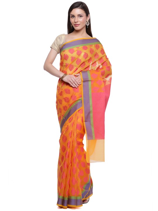 Yellow & Pink Art Silk Woven Design Banarasi Saree