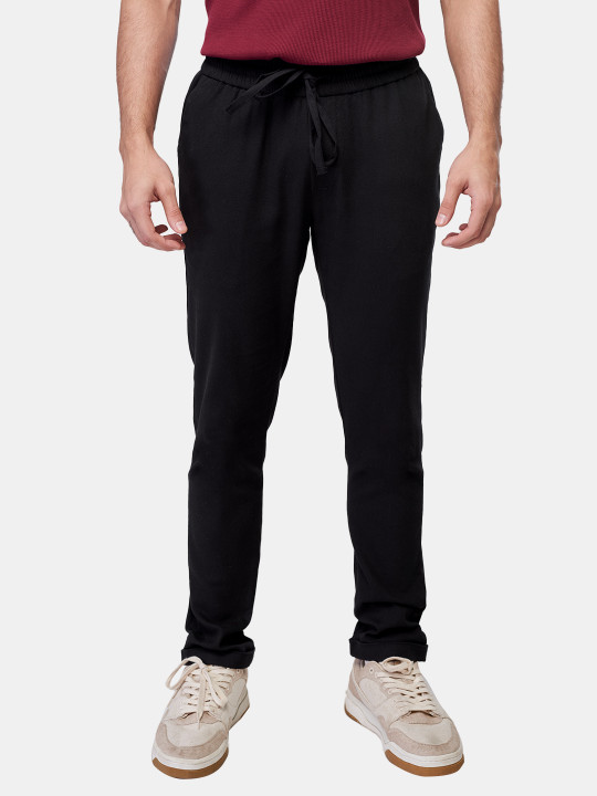 The Souled Store Men Regular Fit Solid Black Pants