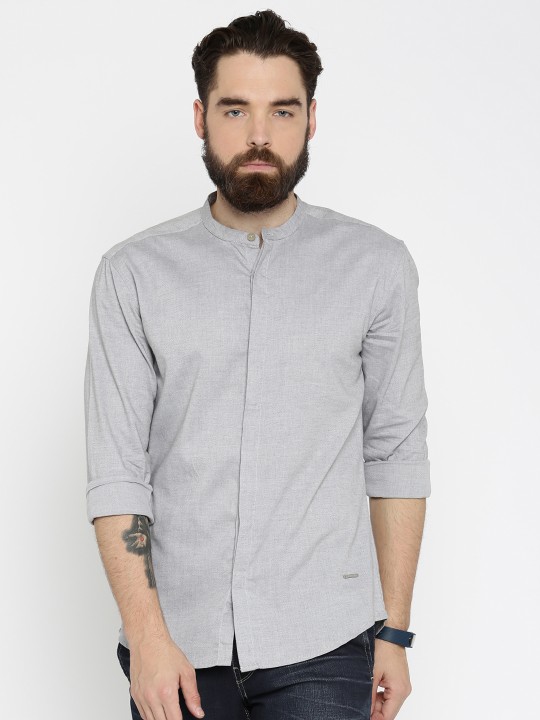 Men Grey Melange Solid Casual Shirt 38