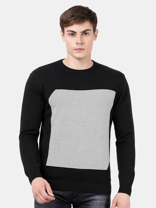 t-base Men Black Striped Pullover